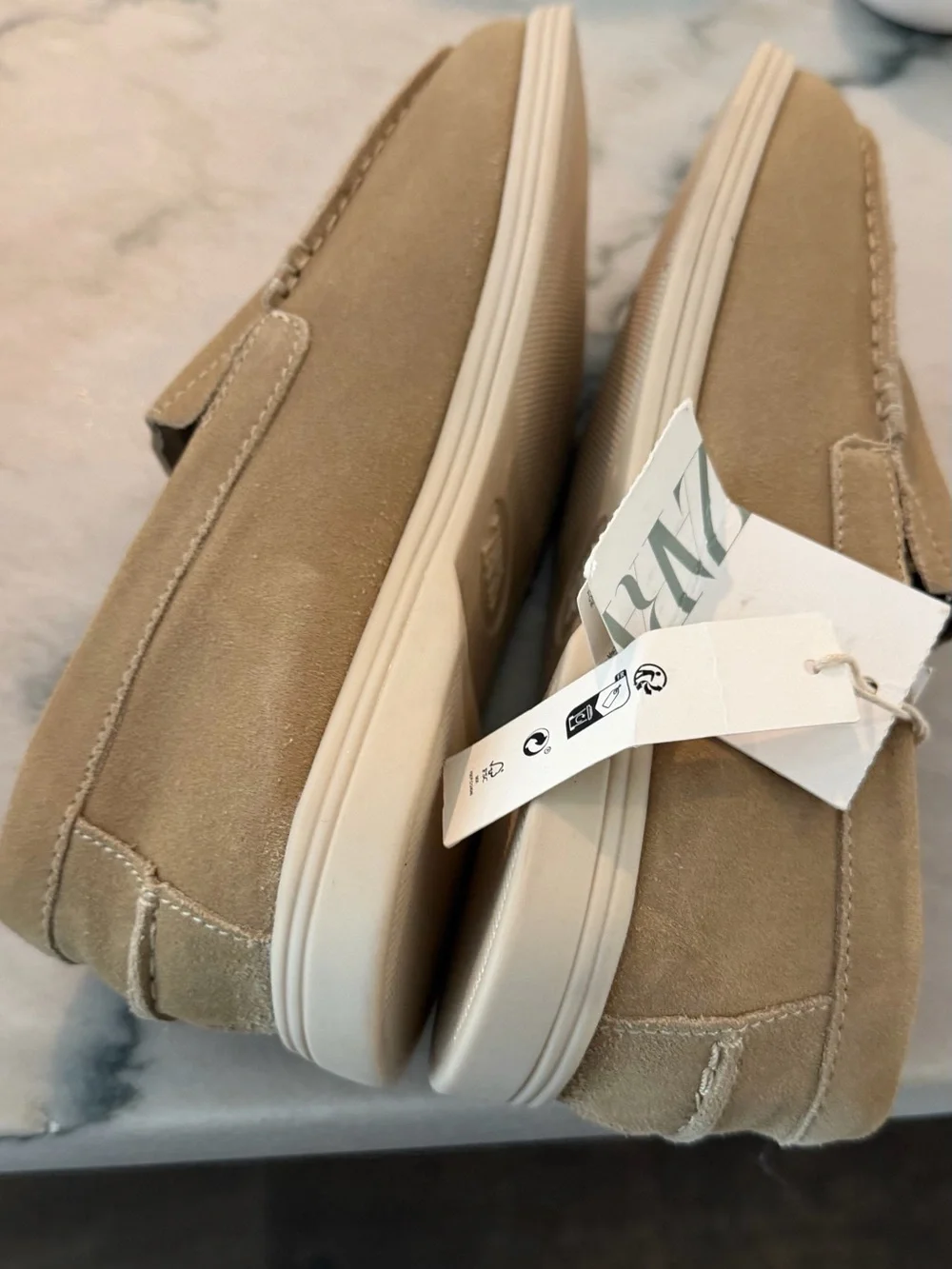 Zara Beige Suede Slip-On Loafers for kids.